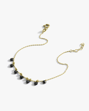 Onyx Bracelet | 14K Solid Gold - Mionza Jewelry-ball chain bracelets, birthstone bracelet, black bead bracelet, black onyx jewelry, black stone bracelet, chain bracelet, december birthstone, gold dangle bracelet, minimalist bracelet, onyx bracelet, solid gold bracelet, station bracelet