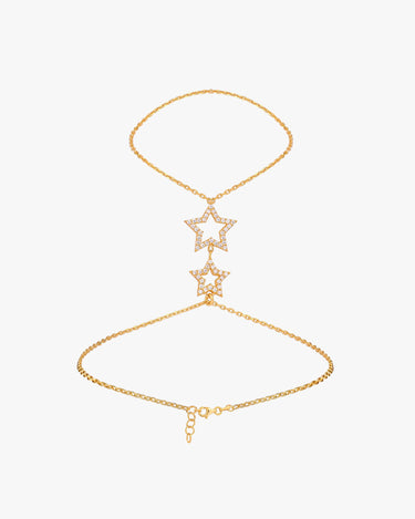 Hand Chain Bracelet with Stars| 18K Gold Vermeil - Mionza Jewelry-18k solid gold, adjustable bracelet, body chain, chain bracelet, finger bracelet, gold hand chain, hand bracelet, hand chain, hand jewelry, mothers day gift, ring bracelet, slave bracelet, star bracelet