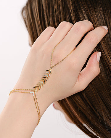 Hand Chain Bracelet| 18K Gold Vermeil - Mionza Jewelry-18k hand chain, adjustable bracelet, body chain, bridal jewelry, chain ring, chevron ring, diamond bracelet, diamond hand chain, gold hand chain, hand chain bracelet, hand jewelry, mothers day gift, slave bracelet