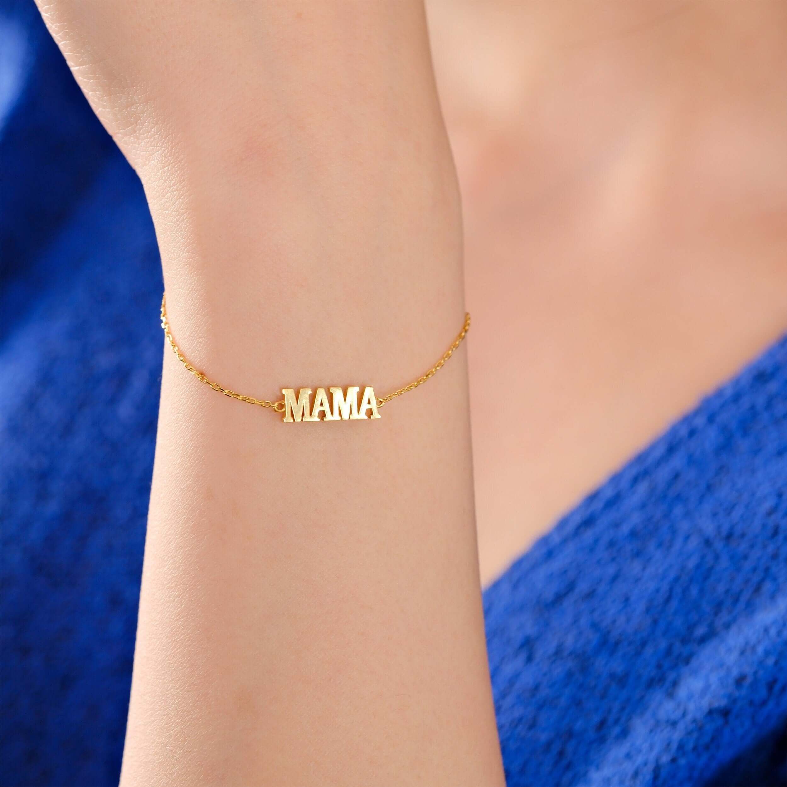 Mama Bracelet | 18K Gold Vermeil - Mionza Jewelry-18k solid gold, adjustable bracelet, custom mama bracelet, gift for new mom, gold mom bracelet, gold vermeil, grandma bracelet, mom jewelry, mother bracelet, mothers day gift, non tarnish bracelet, personalized gift, pregnant mom gift