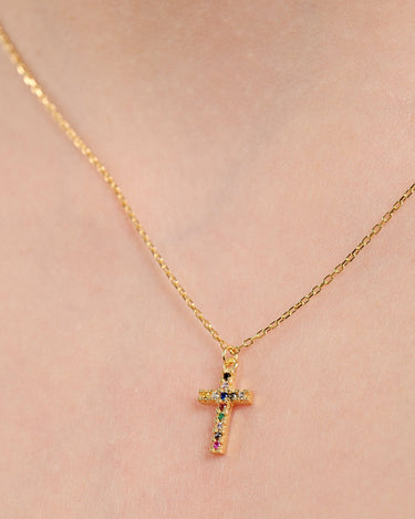 Colorful Cross Necklace  | 18K Gold Vermeil - Mionza Jewelry-14k solid gold, 16th birthday gift, 18k solid gold, catholic necklace, Christian Gift, Christian Jewelry, cross necklace, cross necklace women, girls cross necklace, mothers day gift, non tarnish necklace, Religious Pendant, small cross necklace