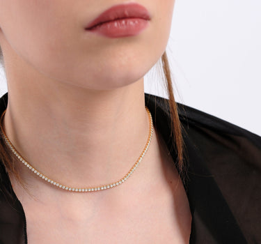 Tennis Necklace | 18K Gold Vermeil - Mionza Jewelry-18k solid gold, choker necklace, Crystal Choker, cz tennis necklace, diamond choker, diamond necklace, Gift for Mom, gold tennis necklace, mothers day necklace, non tarnish necklace, tennis chain, tennis choker, tennis necklace