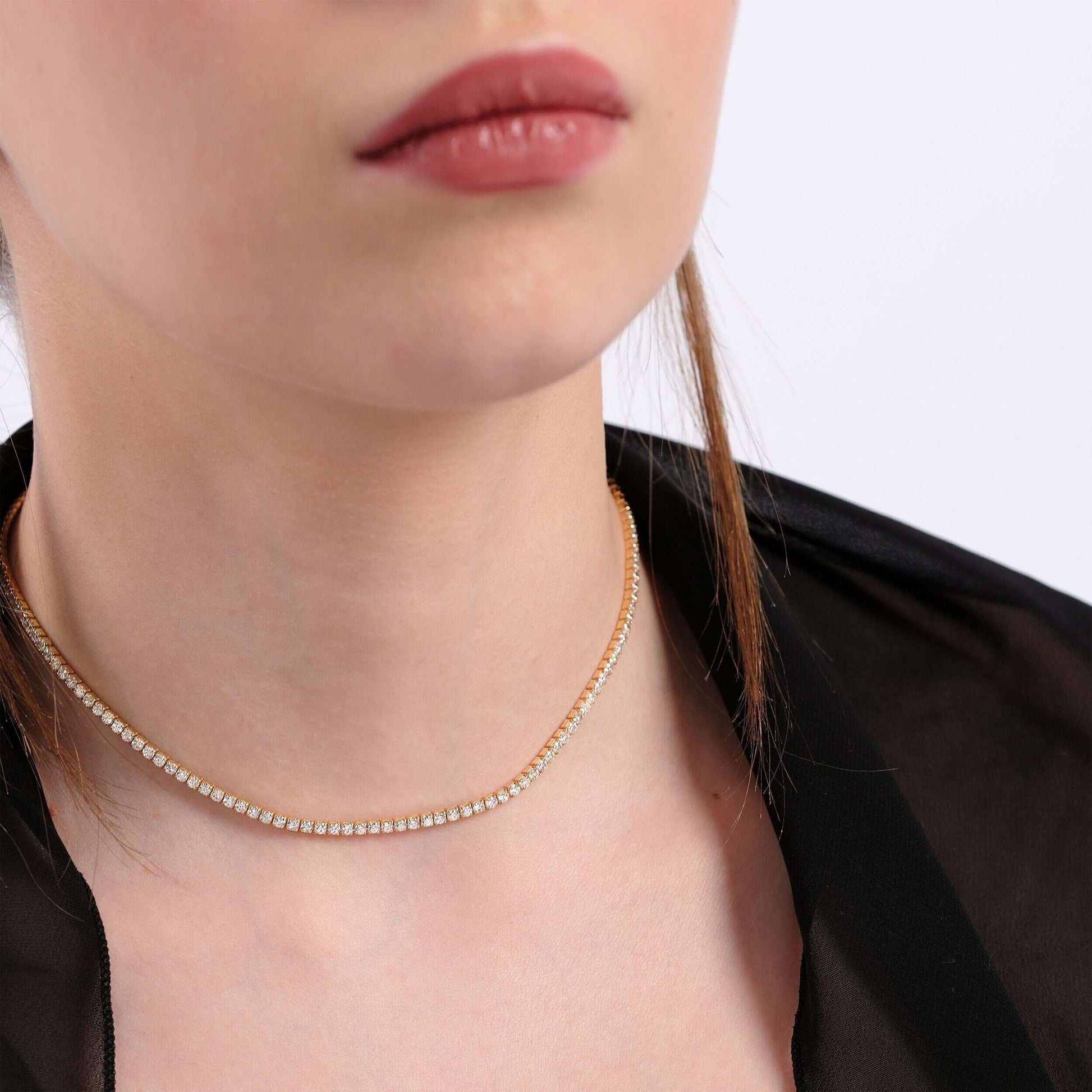 Tennis Necklace | 18K Gold Vermeil - Mionza Jewelry-18k solid gold, choker necklace, Crystal Choker, cz tennis necklace, diamond choker, diamond necklace, Gift for Mom, gold tennis necklace, mothers day necklace, non tarnish necklace, tennis chain, tennis choker, tennis necklace