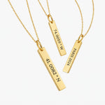 Gold vertical bar coordinates necklaces engraved with custom coordinates and dates