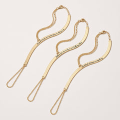 Engraved gold slave bracelets with hand chain and custom message bar