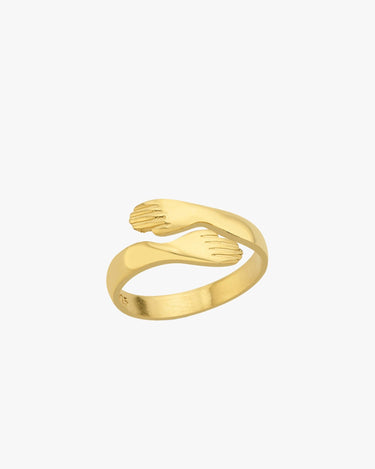 Hug Ring | 14K Gold Vermeil - Mionza Jewelry-14k gold ring, 14k gold vermeil, adjustable gold ring, best friend ring, birthday gift, gift for her, gold hug ring, hug jewelry, hug rings, hugging hands ring, love hug ring, mothers day gift, open ring