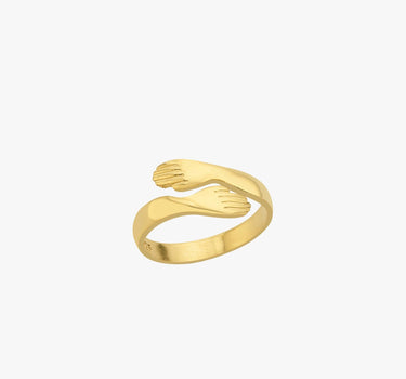 Hug Ring | 14K Gold Vermeil - Mionza Jewelry-14k gold ring, 14k gold vermeil, adjustable gold ring, best friend ring, birthday gift, gift for her, gold hug ring, hug jewelry, hug rings, hugging hands ring, love hug ring, mothers day gift, open ring