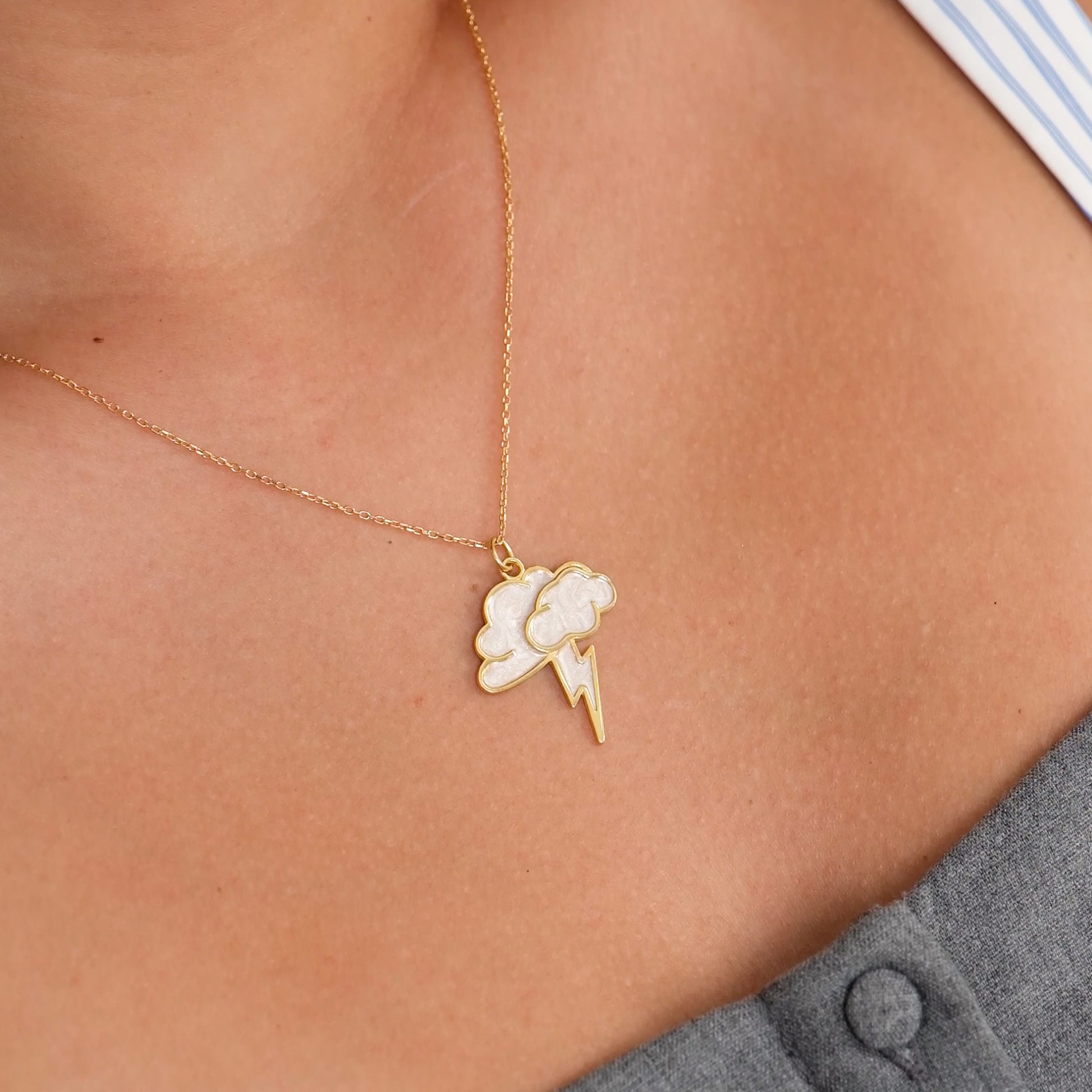 Cloud and Lightning Bolt Pendant | 14K Gold Vermeil