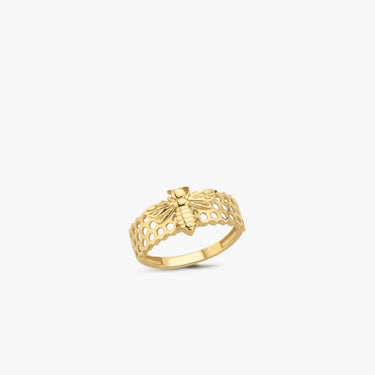 Honey Bee Ring | 14K Solid Gold - Mionza Jewelry-14k solid gold ring, animal ring, bee lover gift, bee rings jewelry, birthday gift, bumble bee ring, geometric ring, gold bee jewelry, gold bee rings, honeybee jewelry, honeybee ring, honeycomb jewelry, ring with bee