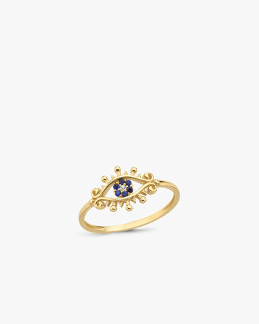 Evil Eye Rings Jewelry | 14K Solid Gold - Mionza Jewelry-adjustable ring, birthday gift, blue evil eye ring, dainty evil eye ring, evil eye gift, evil eye ring 14k, evil eye ring gold, eyeball ring, first time mom gift, gold evil eye, sapphire ring, solid gold evil eye, turkish eye ring