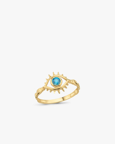 Evil Eye Ring | 14K Solid Gold - Mionza Jewelry-14k gold evil eye, Aquamarine ring, blue eye ring, evil eye gift, evil eye jewelry, evil eye ring gold, evil eye rings, evil eye solid gold, eye ring, gift for mom, summer jewelry, topaz eye ring, turquoise ring