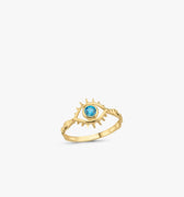 Evil Eye Ring | 14K Solid Gold - Mionza Jewelry-14k gold evil eye, Aquamarine ring, blue eye ring, evil eye gift, evil eye jewelry, evil eye ring gold, evil eye rings, evil eye solid gold, eye ring, gift for mom, summer jewelry, topaz eye ring, turquoise ring