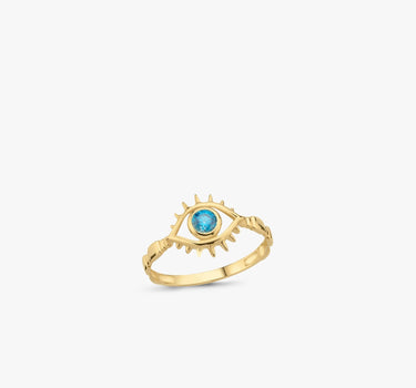 Evil Eye Ring | 14K Solid Gold - Mionza Jewelry-14k gold evil eye, Aquamarine ring, blue eye ring, evil eye gift, evil eye jewelry, evil eye ring gold, evil eye rings, evil eye solid gold, eye ring, gift for mom, summer jewelry, topaz eye ring, turquoise ring