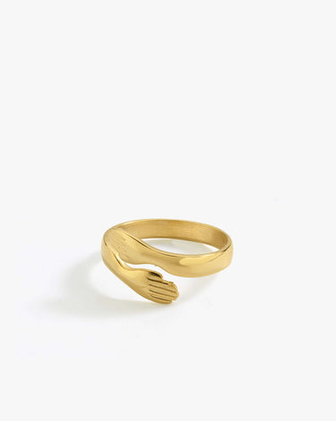 Hug Ring | 14K Gold Vermeil - Mionza Jewelry-14k gold ring, 14k gold vermeil, adjustable gold ring, best friend ring, birthday gift, gift for her, gold hug ring, hug jewelry, hug rings, hugging hands ring, love hug ring, mothers day gift, open ring