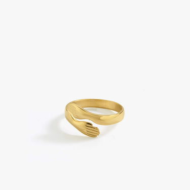 Hug Ring | 14K Gold Vermeil - Mionza Jewelry-14k gold ring, 14k gold vermeil, adjustable gold ring, best friend ring, birthday gift, gift for her, gold hug ring, hug jewelry, hug rings, hugging hands ring, love hug ring, mothers day gift, open ring