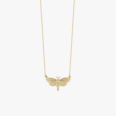 Moth Necklace | 14K Solid Gold - Mionza Jewelry-bug jewelry, halloween gifts, halloween jewelry, halloween necklace, luna moth jewelry, luna moth necklace, moth earrings, moth jewelry, moth necklace, moth wings necklace, silver goth necklace, silver moth jewelry, silver moth necklace