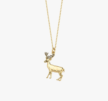 Christmas Deer Necklace | 14K Solid Gold - Mionza Jewelry-14k solid gold, animal lover gift, christmas deer, christmas gift for, deer animal charm, deer antler necklace, gift for her, gold animal charm, graduation gift, kids necklace, minimalist gift, solid gold deer, solid gold pendant