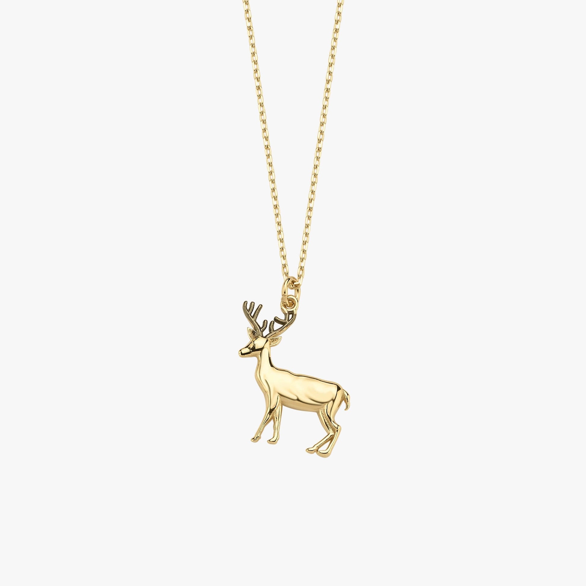 Christmas Deer Necklace | 14K Solid Gold - Mionza Jewelry-14k solid gold, animal lover gift, christmas deer, christmas gift for, deer animal charm, deer antler necklace, gift for her, gold animal charm, graduation gift, kids necklace, minimalist gift, solid gold deer, solid gold pendant