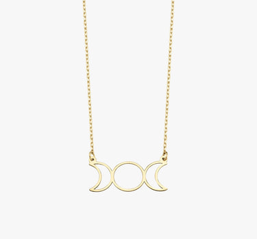 Triple Moon Goddess Necklace | 14K Solid Gold - Mionza Jewelry-gift for her, gothic necklace, moon necklace, moon phase necklace, moonstone necklace, pentagram necklace, silver moon necklace, triple moon goddess, wiccan jewelry, witch necklace, witchy necklace