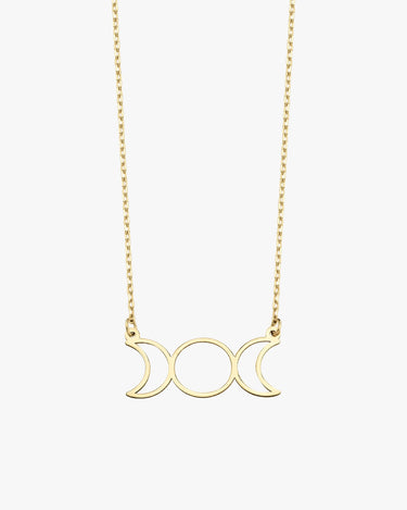 Triple Moon Goddess Necklace | 14K Solid Gold - Mionza Jewelry-gift for her, gothic necklace, moon necklace, moon phase necklace, moonstone necklace, pentagram necklace, silver moon necklace, triple moon goddess, wiccan jewelry, witch necklace, witchy necklace