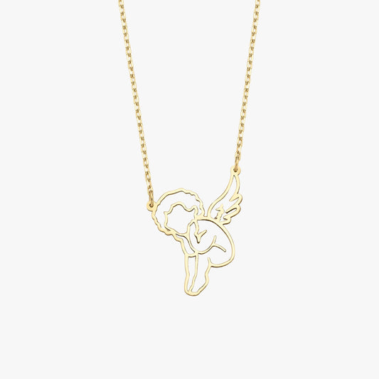 Angel Necklace | 14K Solid Gold - Mionza Jewelry-16th birthday gift, 1st anniversary gift, Angel Necklace, Angel Pendant, Angel Wings, Baby Angel Necklace, Cherub Necklace, Good Luck Charm, Guardian Angel, Protection Necklace, Protector Angel, Remembrance Necklace, summer jewelry