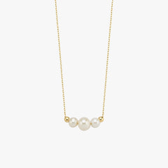 Triple Pearl Necklace | 14K Solid Gold - Mionza Jewelry-14K Solid Gold, Bridal Pendant, Bridesmaid Gifts, dainty pearl pendant, Freshwater Pearl, Gold Pearl Necklace, Pearl Bead Pendant, pearl necklace, Pearl Necklace Set, pearl pendant, Trio Pearl Necklace, Wedding Necklaces