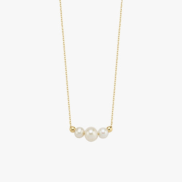 Triple Pearl Necklace | 14K Solid Gold - Mionza Jewelry-14K Solid Gold, Bridal Pendant, Bridesmaid Gifts, dainty pearl pendant, Freshwater Pearl, Gold Pearl Necklace, Pearl Bead Pendant, pearl necklace, Pearl Necklace Set, pearl pendant, Trio Pearl Necklace, Wedding Necklaces