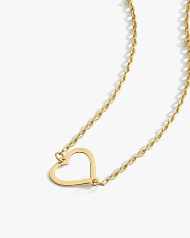 Sideway Heart Necklace | 14K Solid Gold - Mionza Jewelry-1st Anniversary Gift, Gift for Love, Gift for Wife, Gift for Women, Gold Heart Necklace, Heart Jewelry, Heart Necklace, Hollow Heart Jewelry, Sideway Heart, Solid Gold Jewelry