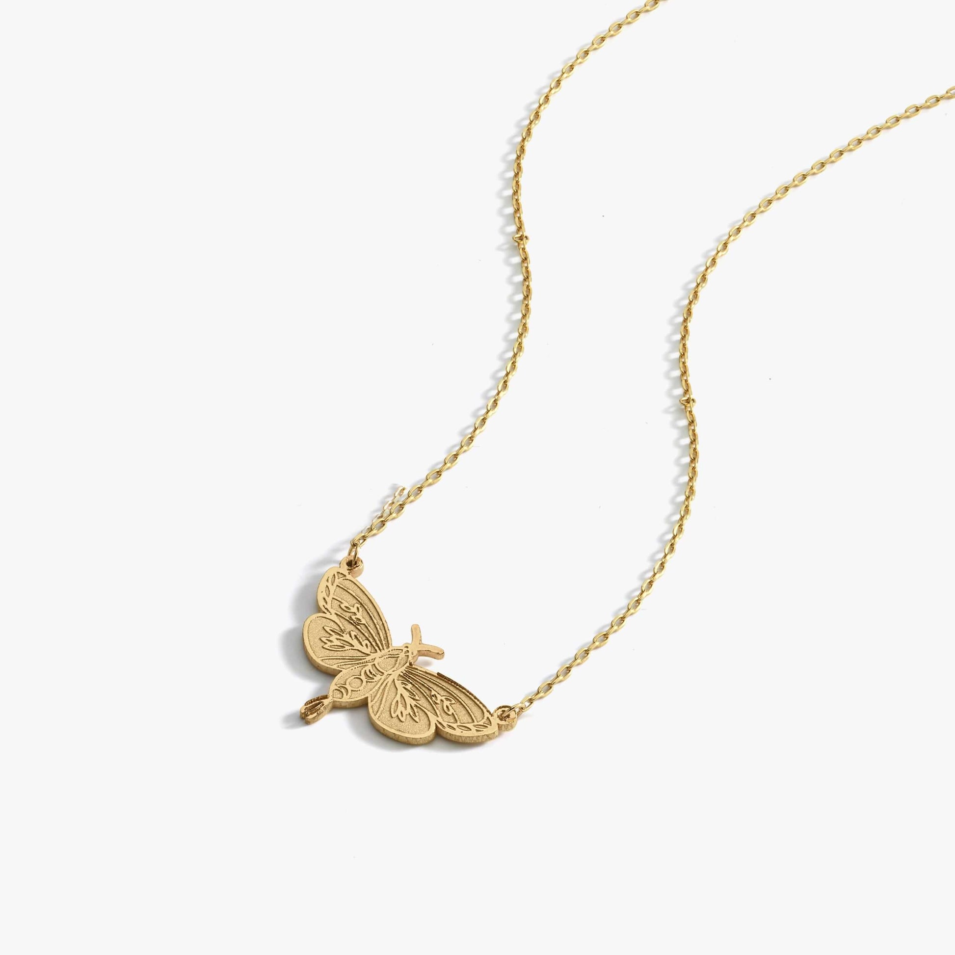 Moth Necklace | 14K Solid Gold - Mionza Jewelry-bug jewelry, halloween gifts, halloween jewelry, halloween necklace, luna moth jewelry, luna moth necklace, moth earrings, moth jewelry, moth necklace, moth wings necklace, silver goth necklace, silver moth jewelry, silver moth necklace