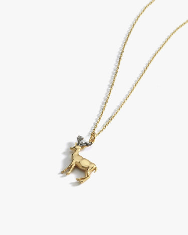 Christmas Deer Necklace | 14K Solid Gold - Mionza Jewelry-14k solid gold, animal lover gift, christmas deer, christmas gift for, deer animal charm, deer antler necklace, gift for her, gold animal charm, graduation gift, kids necklace, minimalist gift, solid gold deer, solid gold pendant