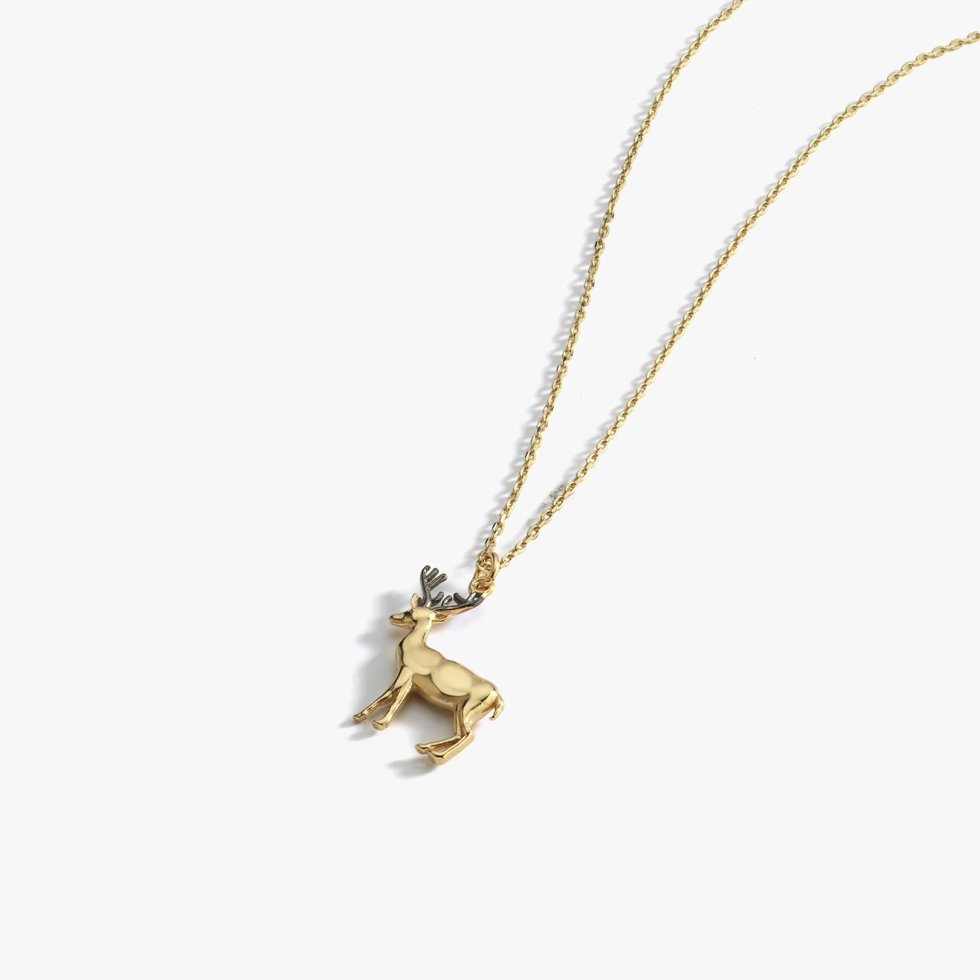 Christmas Deer Necklace | 14K Solid Gold - Mionza Jewelry-14k solid gold, animal lover gift, christmas deer, christmas gift for, deer animal charm, deer antler necklace, gift for her, gold animal charm, graduation gift, kids necklace, minimalist gift, solid gold deer, solid gold pendant