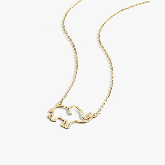 Gold Elephant Necklace | 14K Solid Gold - Mionza Jewelry-african elephant, african necklaces, animal jewelry, animal lover gift, animal necklace, baby gifts, elephant gift, elephant necklace, gold elephant necklace, good luck gifts, jade elephant