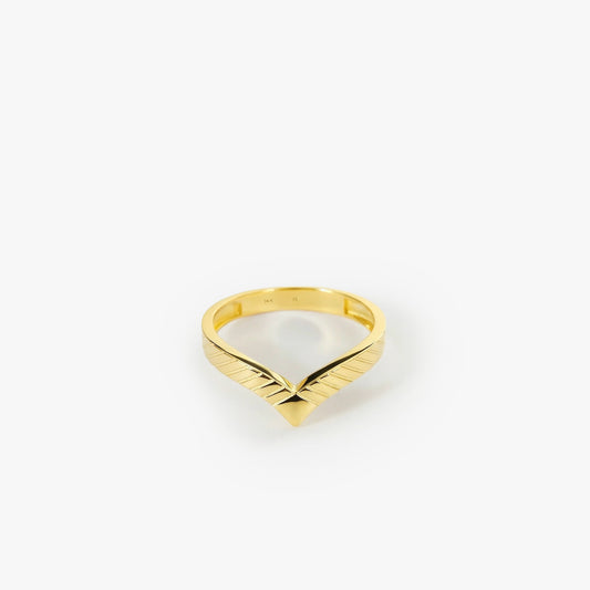 Engraved Chevron Ring | 14K Solid Gold