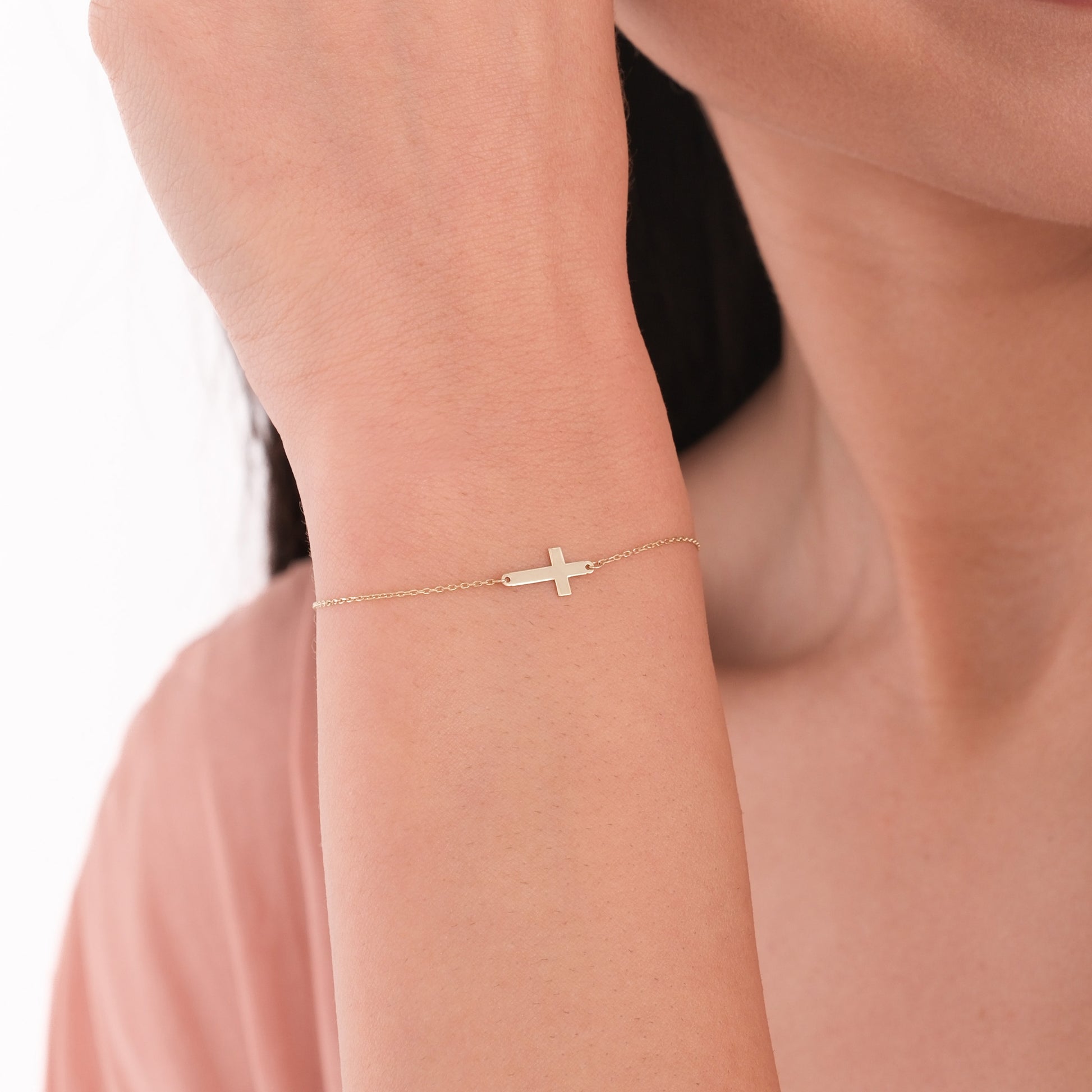 Gold Cross Bracelet | 14K Solid Gold