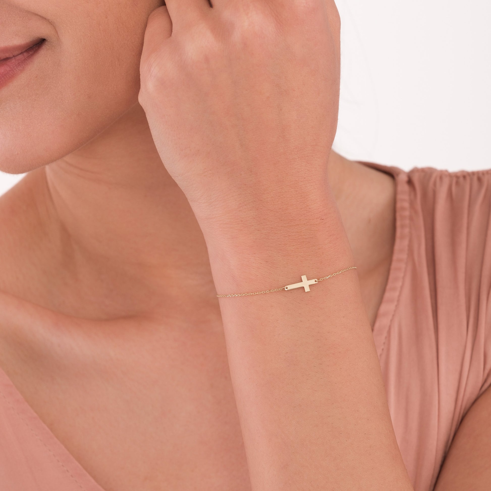 Gold Cross Bracelet | 14K Solid Gold