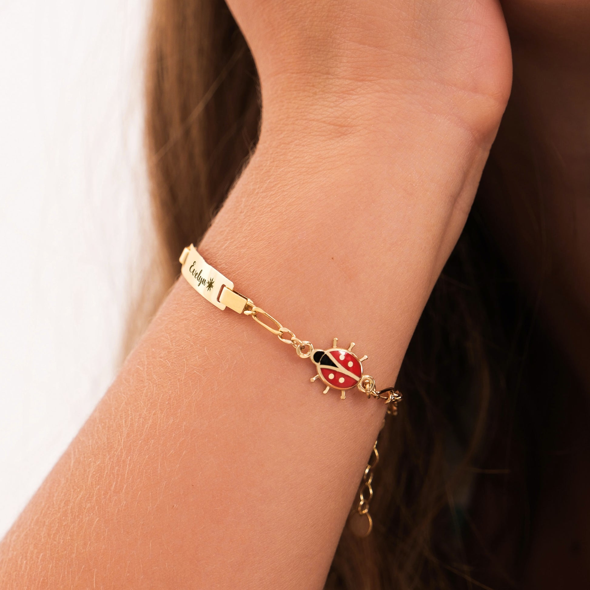Personalized Ladybird Gold Bracelet for Baby | 14K Solid Gold