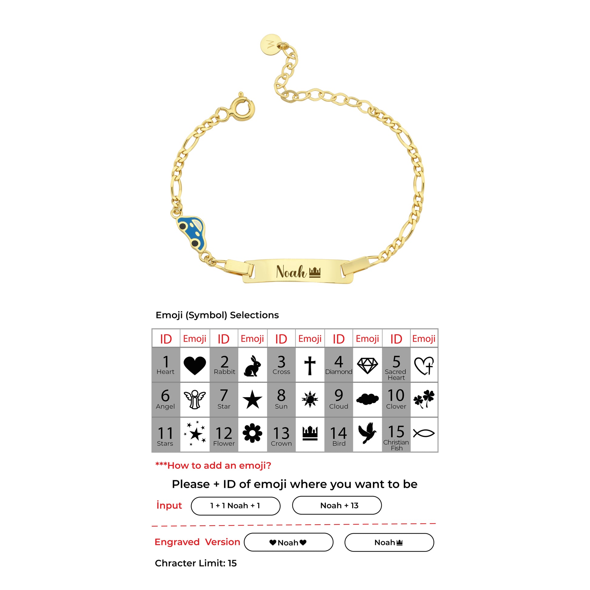 Personalized Car Baby Gold Bracelet with Name  | 14K Solid Gold
