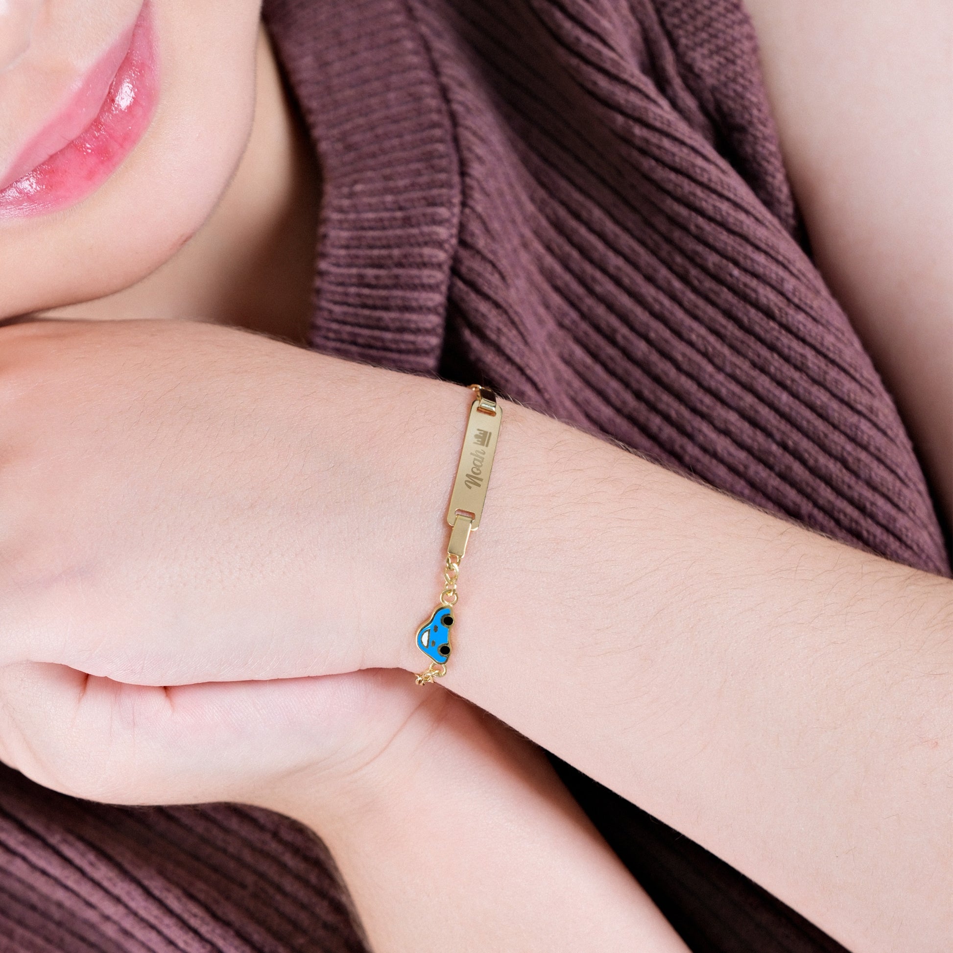 Personalized Car Baby Gold Bracelet with Name  | 14K Solid Gold