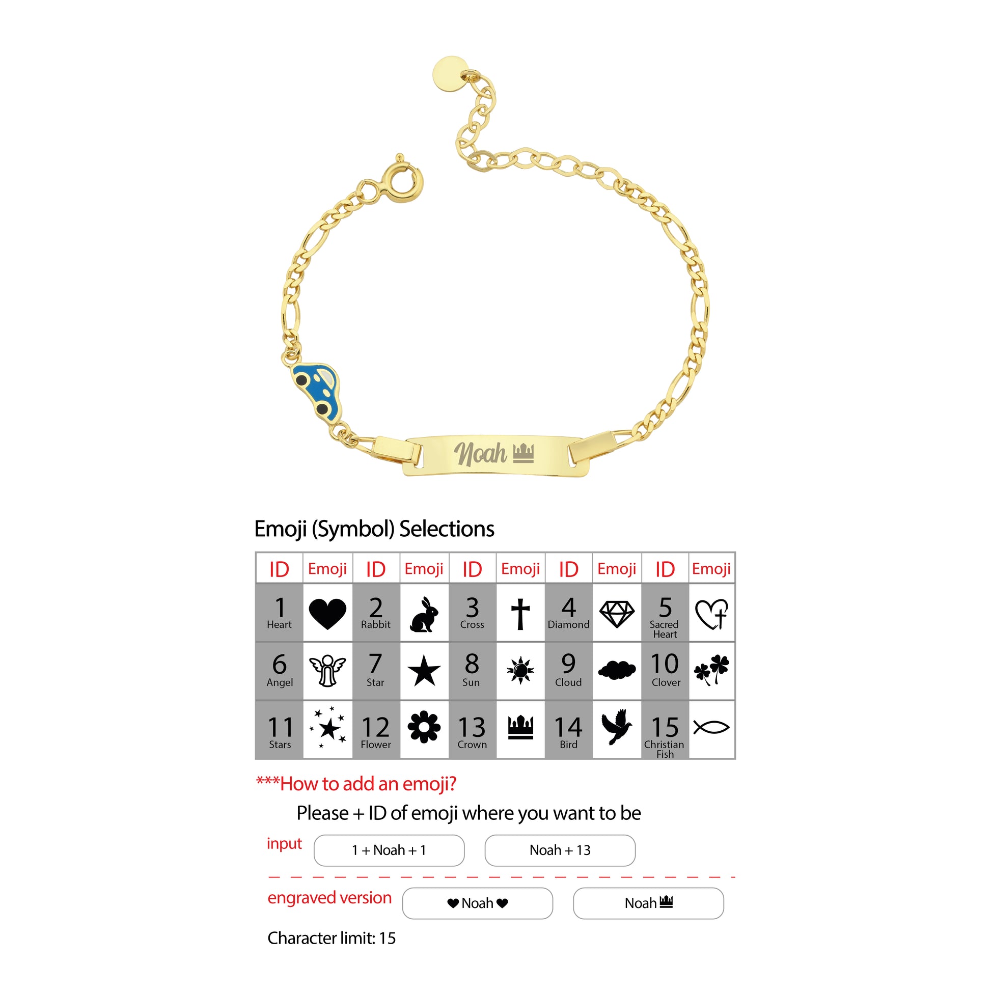 Personalized Car Baby Gold Bracelet with Name  | 14K Solid Gold