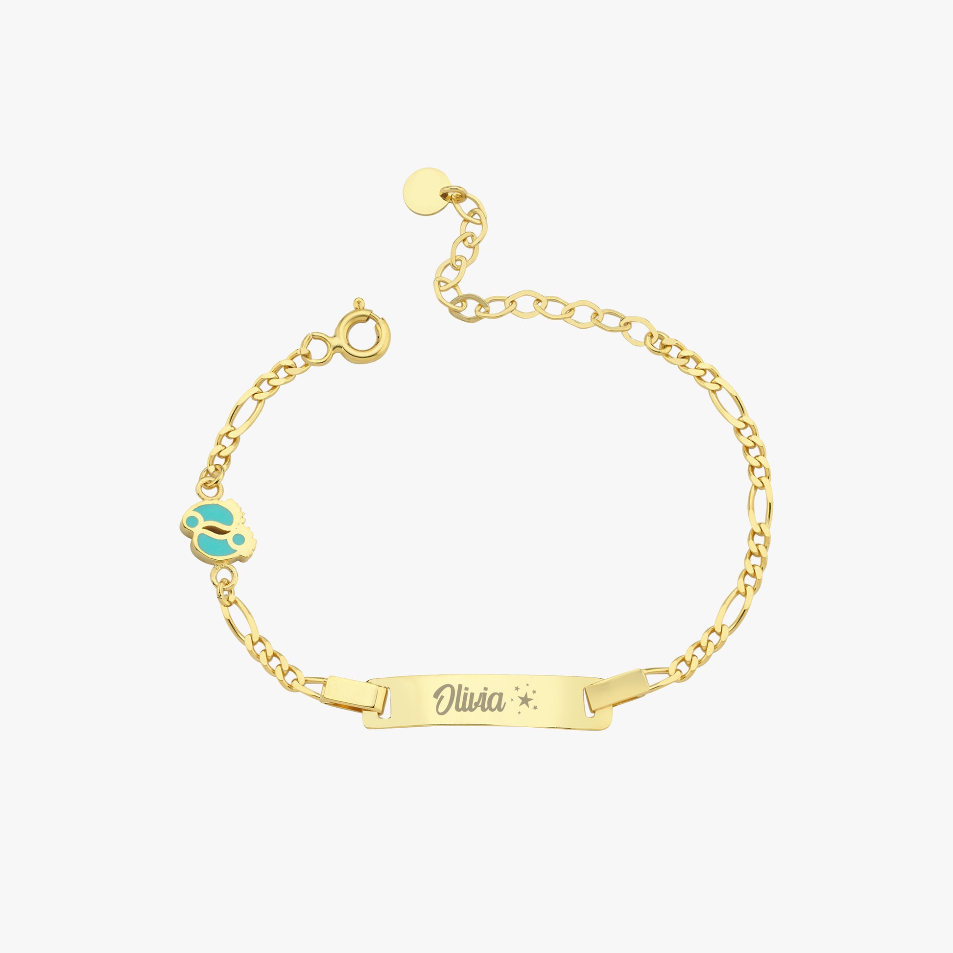 Personalized Footprint Baby Charm Bracelet with Name  | 14K Solid Gold