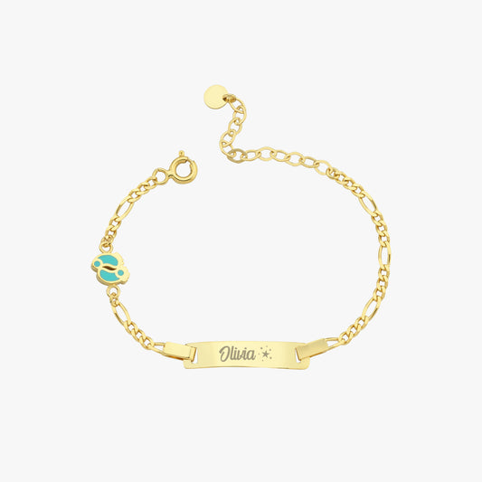 Personalized Footprint Baby Charm Bracelet with Name  | 14K Solid Gold