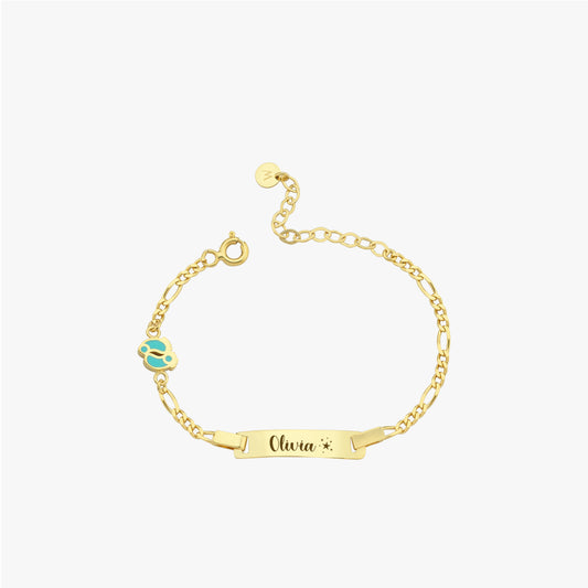 Personalized Footprint Baby Charm Bracelet with Name  | 14K Solid Gold