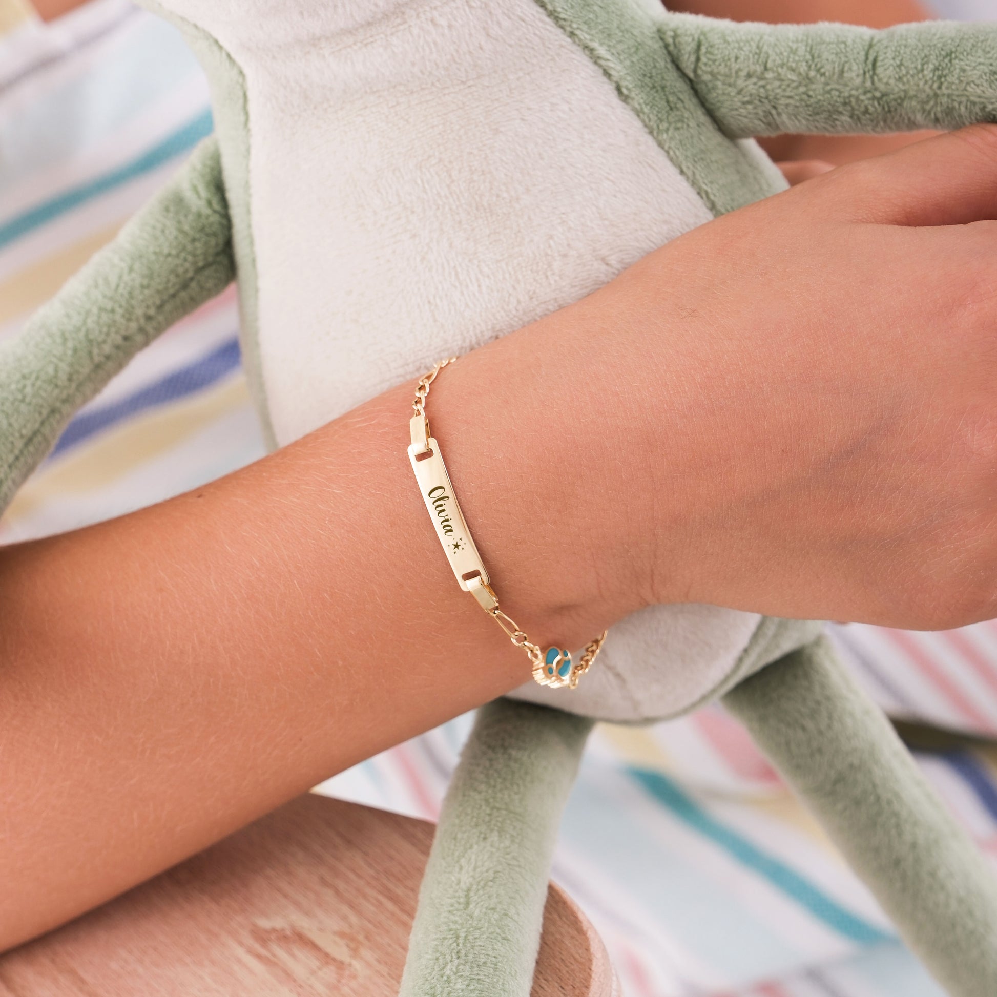 Personalized Footprint Baby Charm Bracelet with Name  | 14K Solid Gold