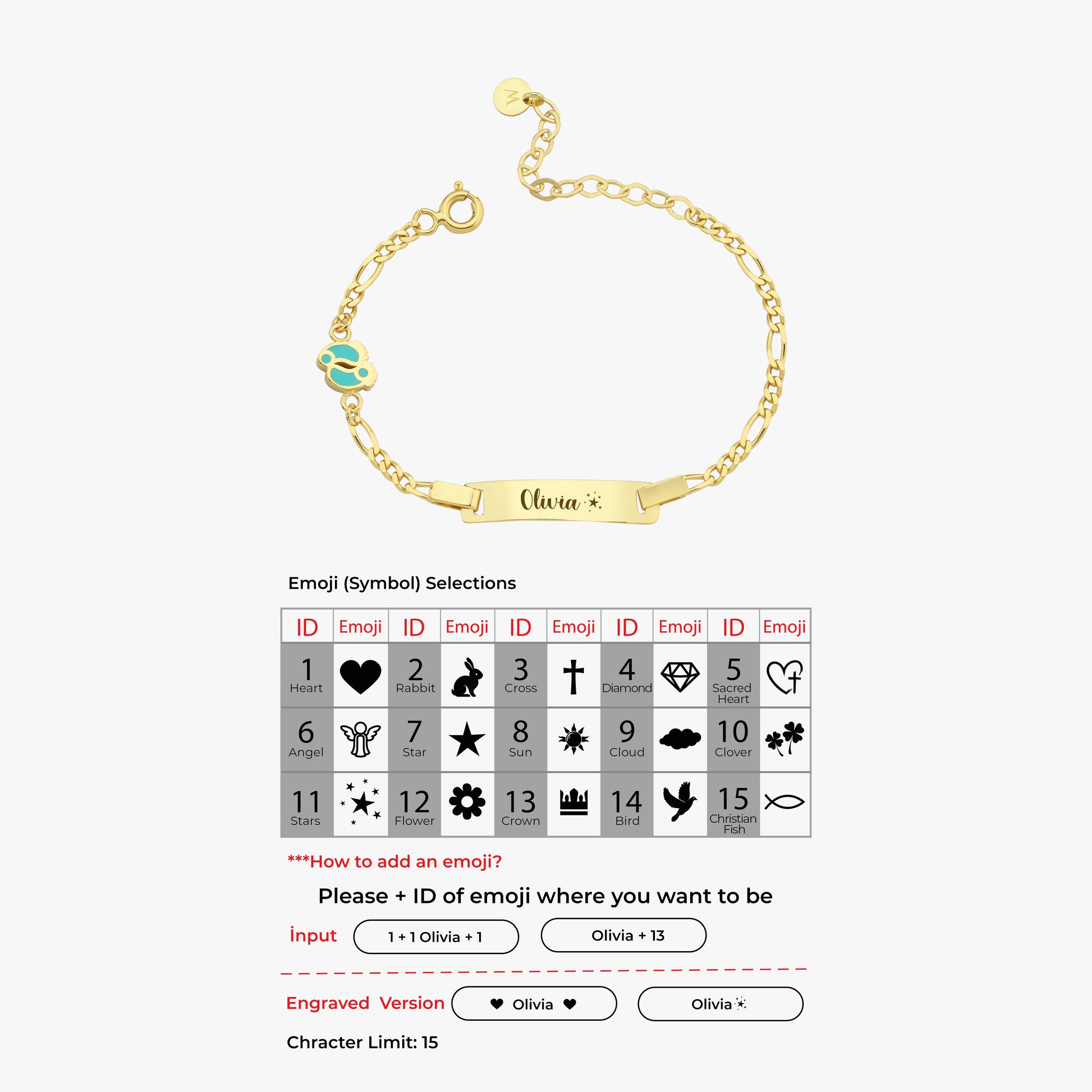 Personalized Footprint Baby Charm Bracelet with Name  | 14K Solid Gold