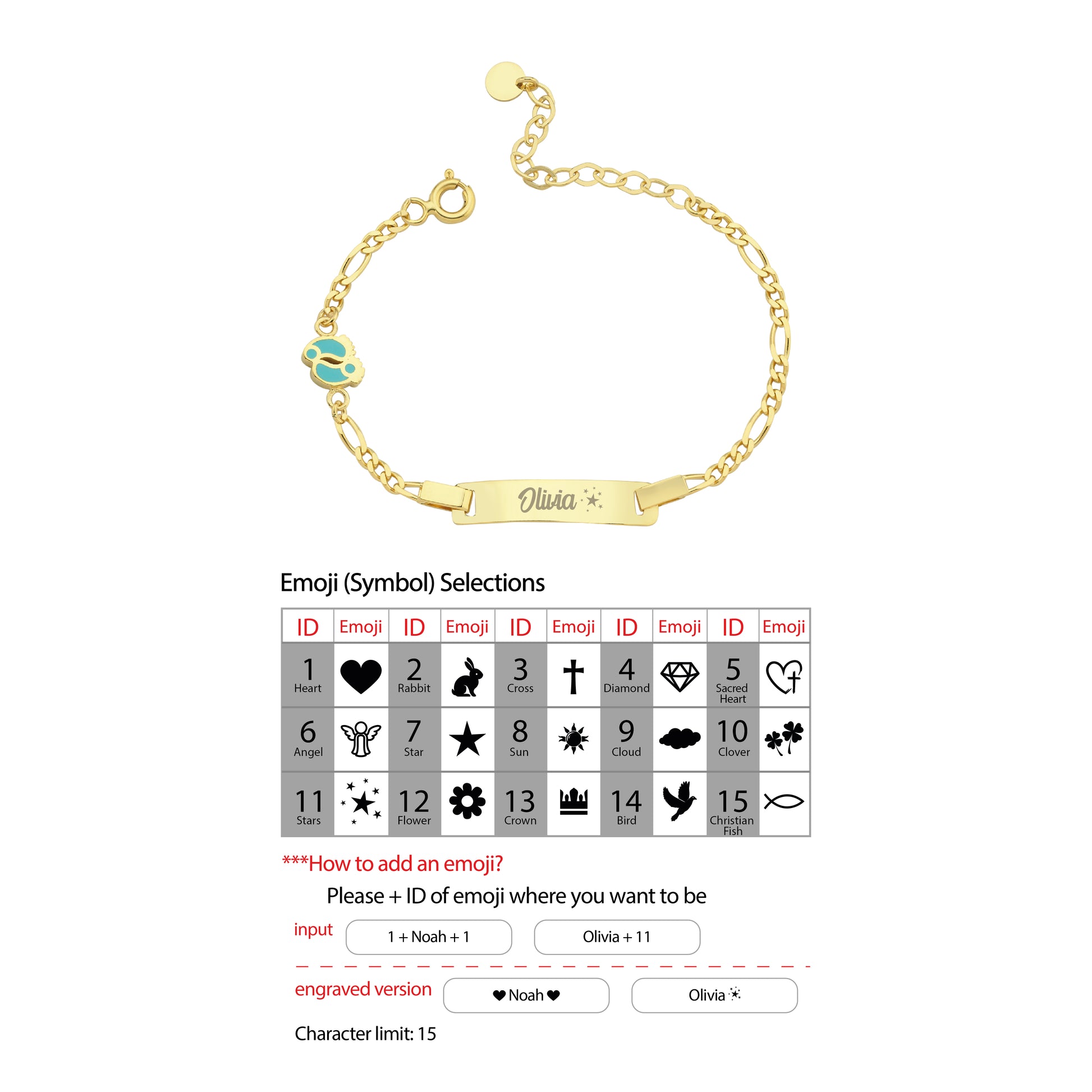 Personalized Footprint Baby Charm Bracelet with Name  | 14K Solid Gold