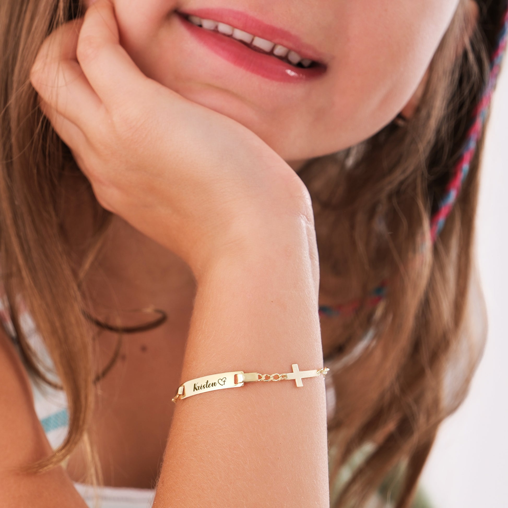 Personalized Baby Cross Bracelet with Name  | 14K Solid Gold