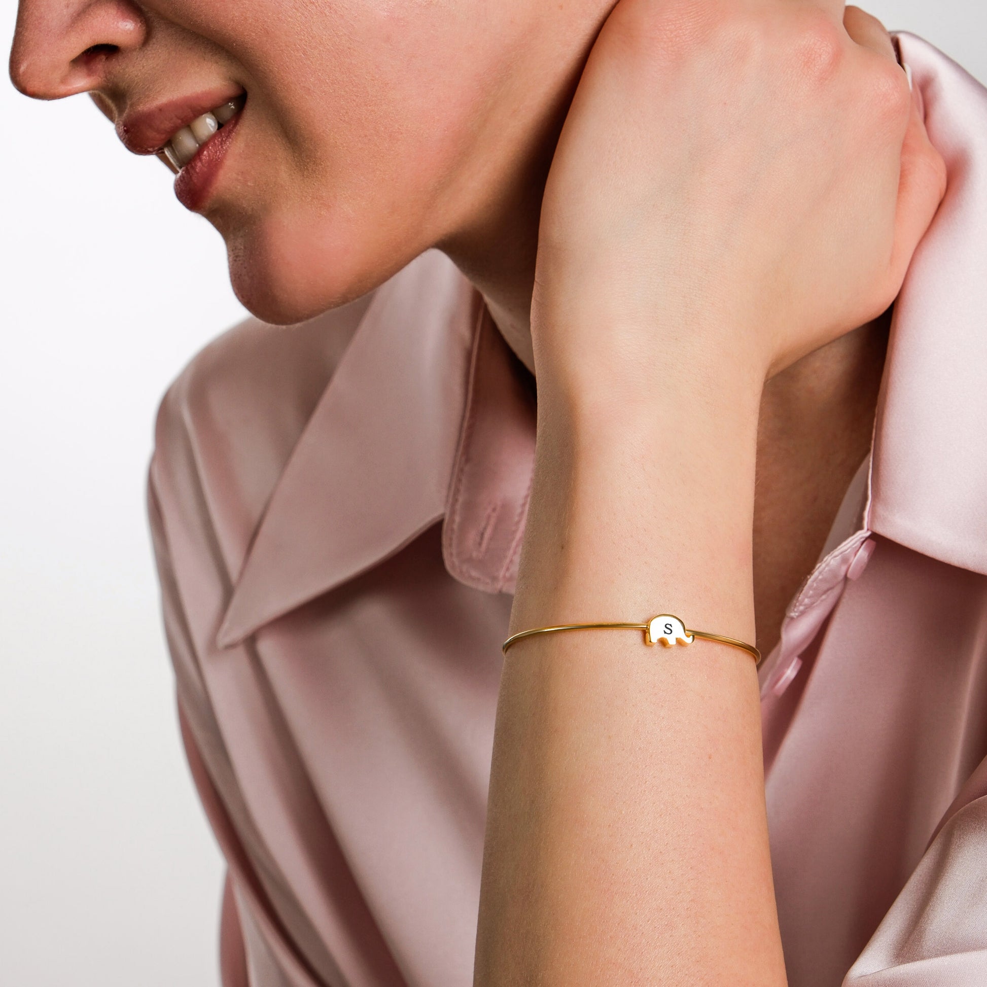 Custom Initial Elephant Bangle Bracelet | 18K Gold Vermeil