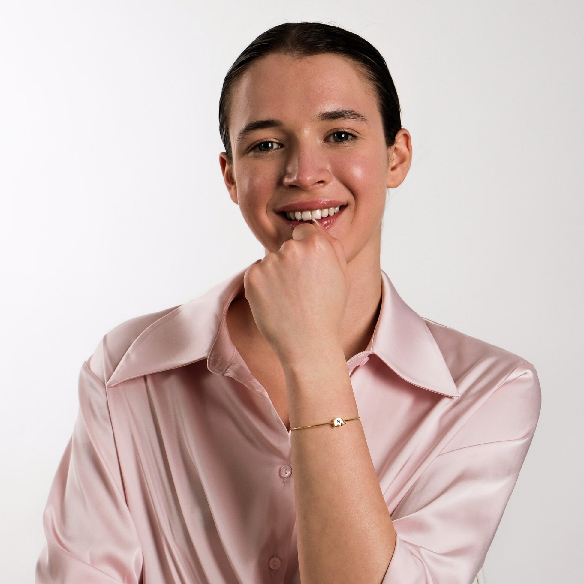 Custom Initial Elephant Bangle Bracelet | 18K Gold Vermeil