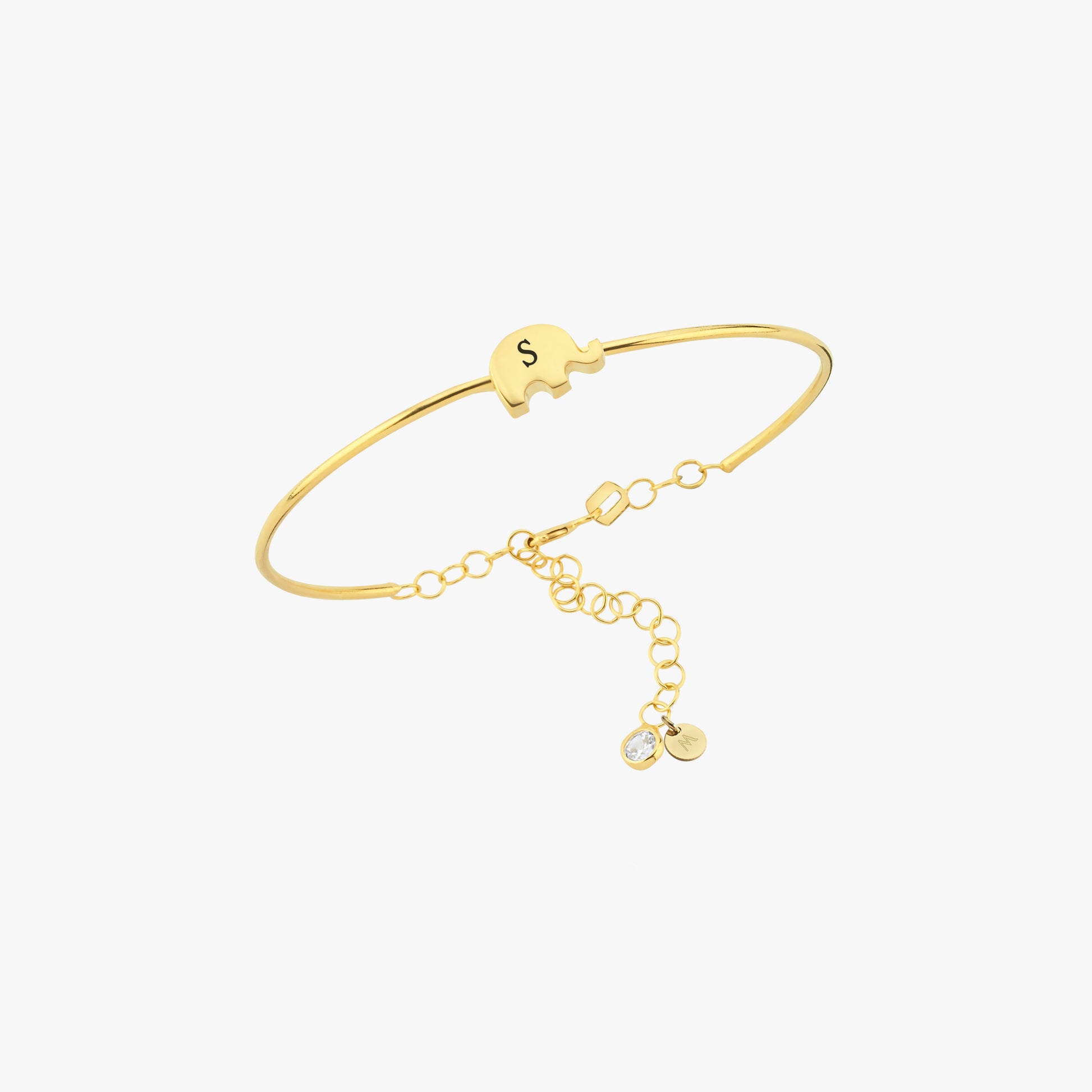 Custom Initial Elephant Bangle Bracelet | 18K Gold Vermeil