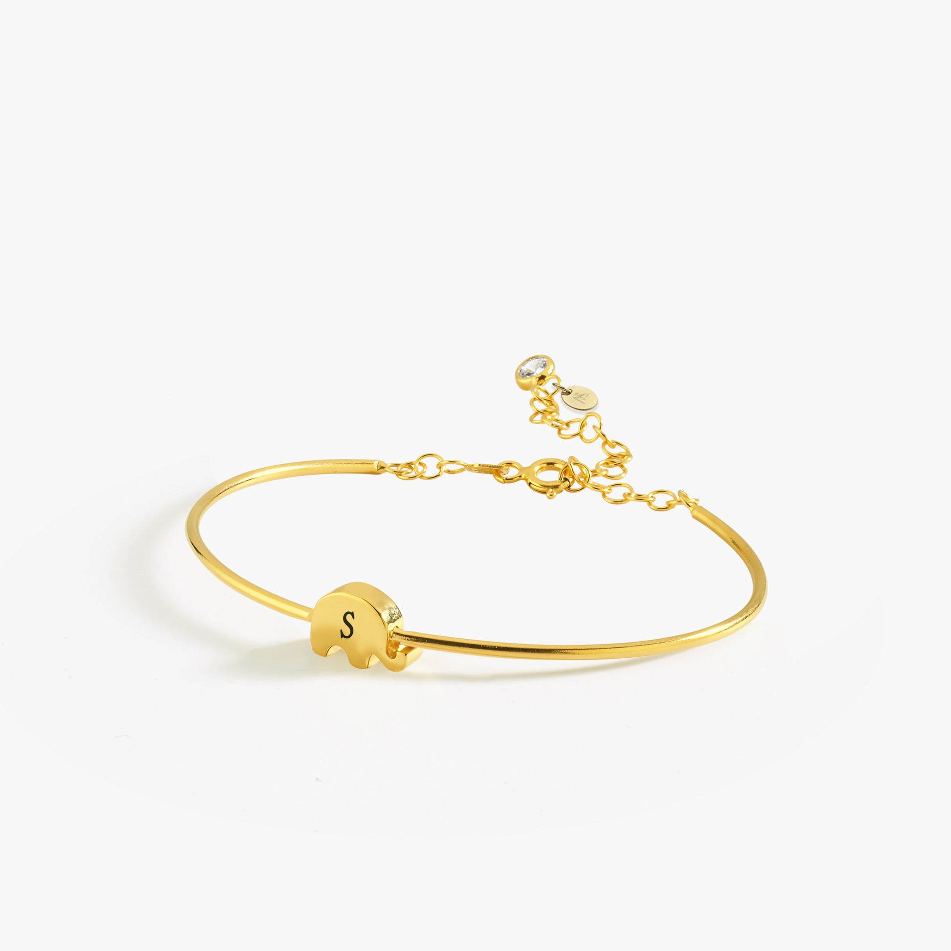Custom Initial Elephant Bangle Bracelet | 18K Gold Vermeil